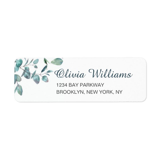 Watercolor Eucalyptus Greenery Elegant Chic Label (Front)