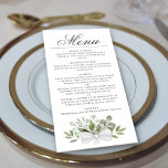 Watercolor Eucalyptus & Greenery Elegant Wedding Menu<br><div class="desc">This beautiful wedding menu features a rustic boho chic design with a script calligraphy title and a cluster of hand painted watercolor eucalyptus leaves and greenery in shades of mint, moss, and sage green. The text is completely customisable with space for the couple's name & wedding date on the back....</div>