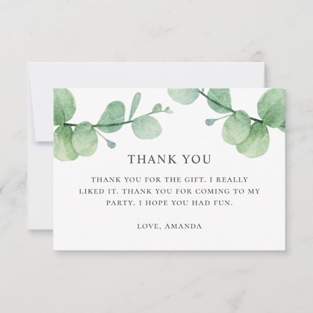 Watercolor eucalyptus. Greenery foliage birthday Thank You Card (Front)