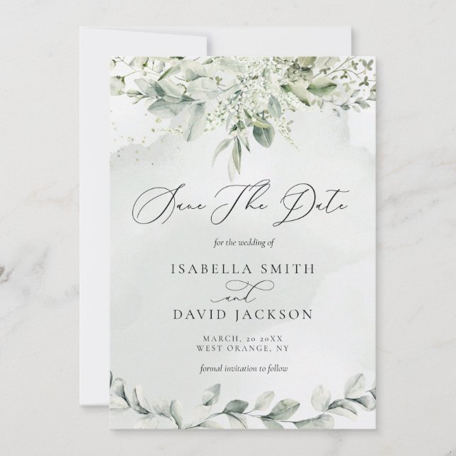 Watercolor Eucalyptus Greenery Garden Botanical  Save The Date (Front)