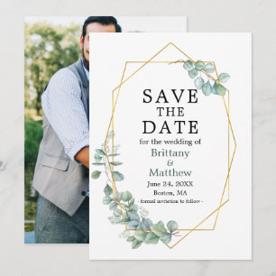 Watercolor Eucalyptus Greenery Geo Frame Photo Sav Save The Date