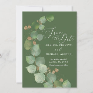 Watercolor Eucalyptus Greenery Gold Accent Modern Save The Date