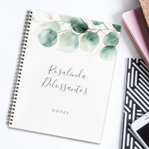 Watercolor Eucalyptus Greenery Gold Floral Notebook