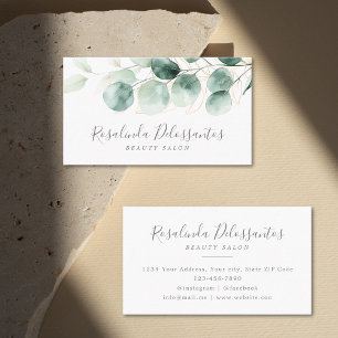Watercolor Eucalyptus Greenery Gold Foliage Business Card