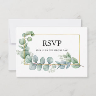 Watercolor Eucalyptus Greenery Gold Frame Wedding RSVP Card