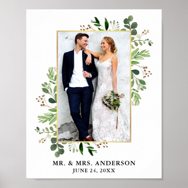 Watercolor Eucalyptus Greenery Gold Framed Photo Poster (Front)