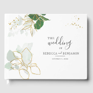Watercolor Eucalyptus Greenery Gold Leaves Wedding Guest Book