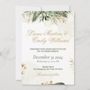 Watercolor Eucalyptus Greenery Gold Neustra Boda Invitation