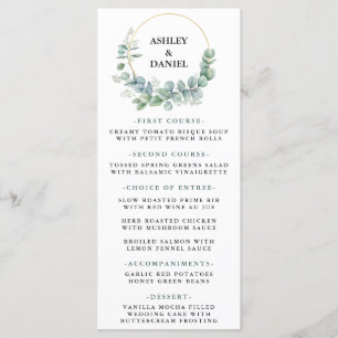 Watercolor Eucalyptus Greenery Gold Wedding Menu