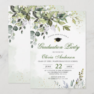 Watercolor Eucalyptus Greenery Graduation Party Invitation