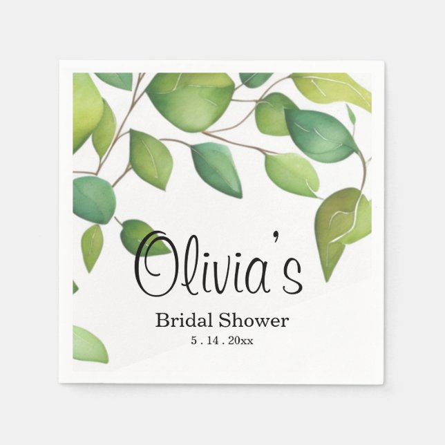 Watercolor eucalyptus greenery green foliage  napkin (Front)