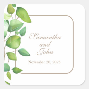 Watercolor eucalyptus greenery green foliage square sticker