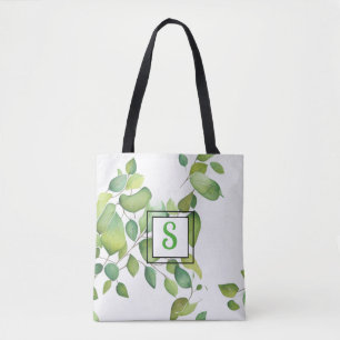 Watercolor eucalyptus greenery green foliage tote bag