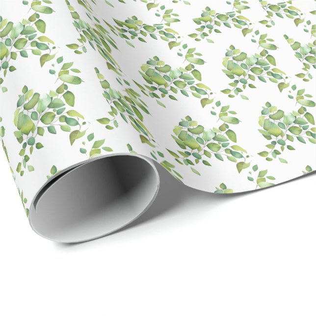 Watercolor eucalyptus greenery green foliage  wrapping paper (Roll Corner)