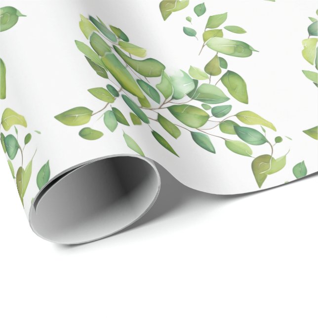 Watercolor eucalyptus greenery green foliage  wrapping paper (Roll Corner)