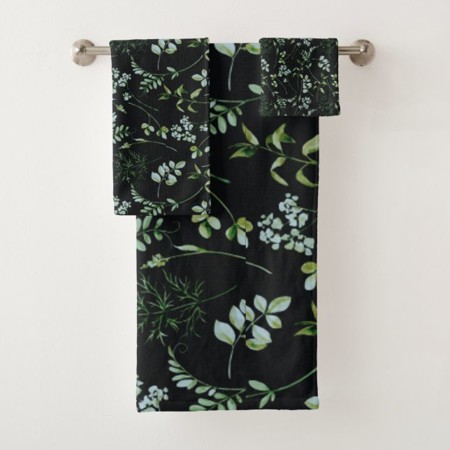 Watercolor Eucalyptus Greenery Leaves Bath Towel Set (Insitu)