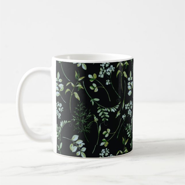 Watercolor Eucalyptus Greenery Leaves Coffee Mug (Left)