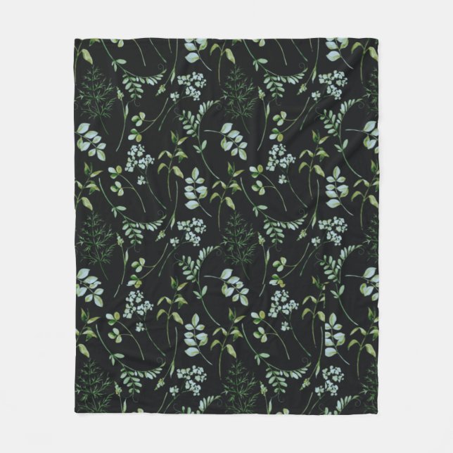 Watercolor Eucalyptus Greenery Leaves Fleece Blanket (Front)