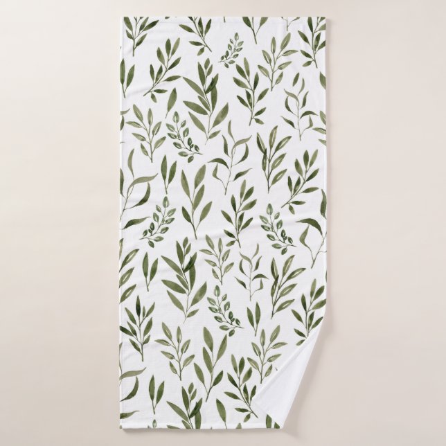 Watercolor Eucalyptus Greenery Leaves Pattern   Bath Towel (Bath Towel)