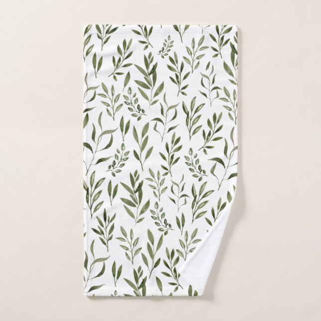 Watercolor Eucalyptus Greenery Leaves Pattern Hand Towel (Hand Towel)