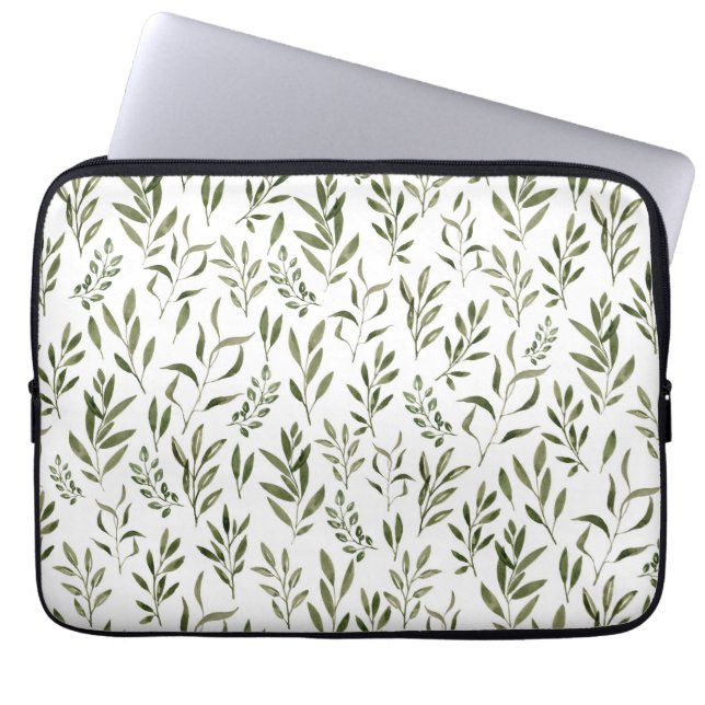 Watercolor Eucalyptus Greenery Leaves Pattern Laptop Sleeve (Front)