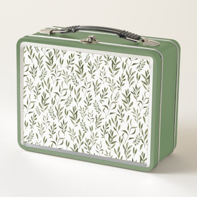 Watercolor Eucalyptus Greenery Leaves Pattern  Metal Lunch Box (Front)