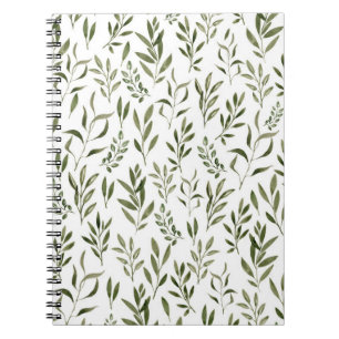 Watercolor Eucalyptus Greenery Leaves Pattern  Notebook