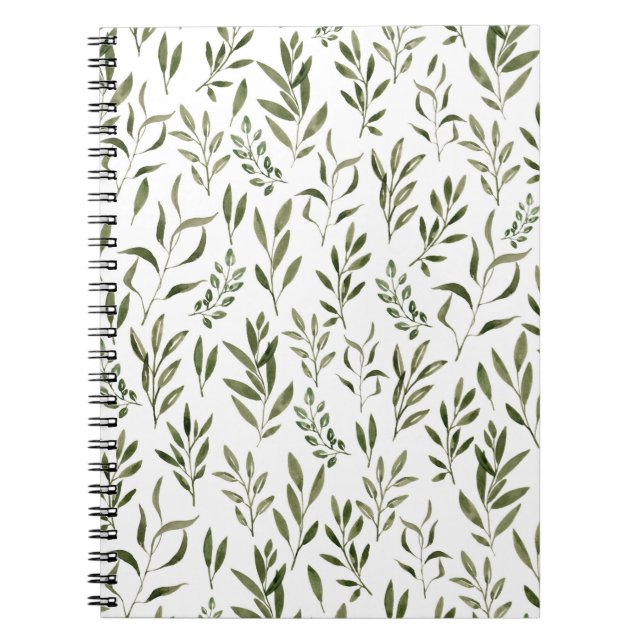 Watercolor Eucalyptus Greenery Leaves Pattern  Notebook (Front)