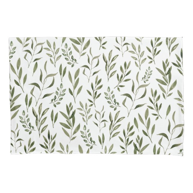 Watercolor Eucalyptus Greenery Leaves Pattern  Pillowcase (Front)