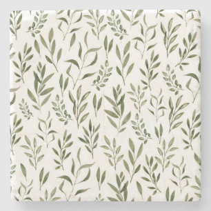 Watercolor Eucalyptus Greenery Leaves Pattern  Stone Coaster