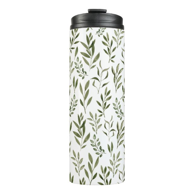 Watercolor Eucalyptus Greenery Leaves Pattern Thermal Tumbler (Front)