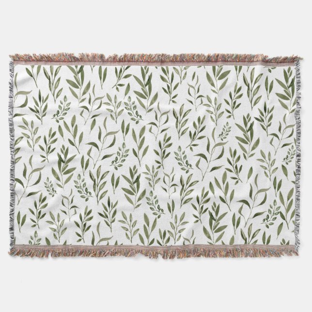 Watercolor Eucalyptus Greenery Leaves Pattern   Throw Blanket (Front)