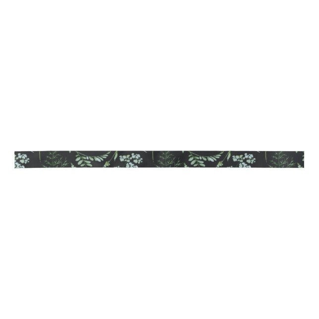 Watercolor Eucalyptus Greenery Leaves Satin Ribbon (Front)