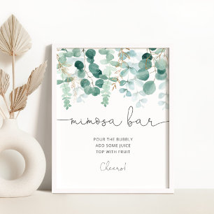 Watercolor eucalyptus greenery Mimosa bar Poster