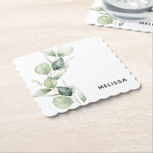 Watercolor Eucalyptus Greenery Minimalist Paper Coaster