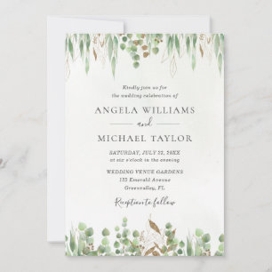 Watercolor Eucalyptus Greenery Modern Wedding Invitation