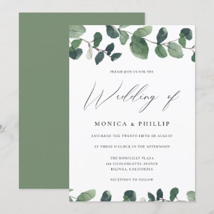 Watercolor Eucalyptus Greenery Modern Wedding Invitation