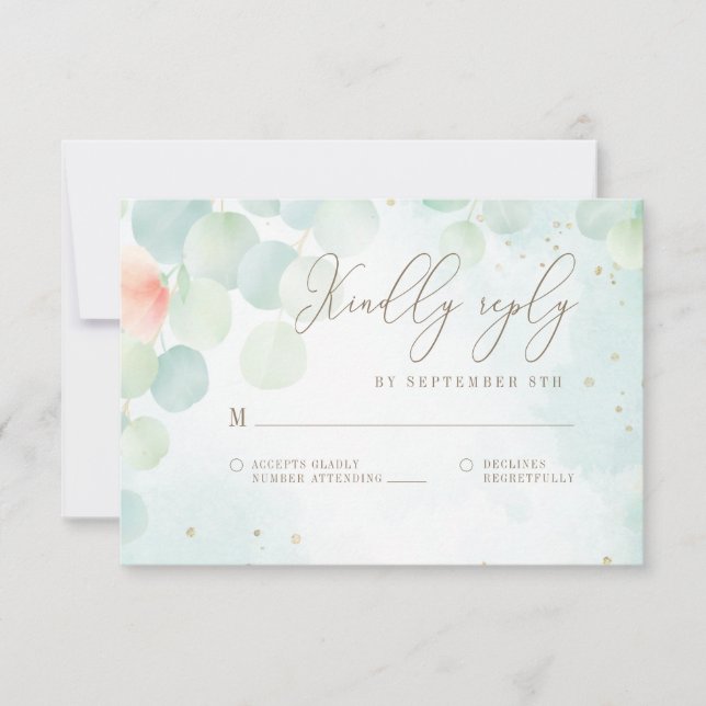 Watercolor Eucalyptus Greenery Monogram RSVP (Front)