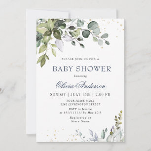 Watercolor Eucalyptus Greenery NEUTRAL Baby Shower Invitation