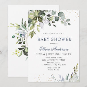 Watercolor Eucalyptus Greenery NEUTRAL Baby Shower Invitation