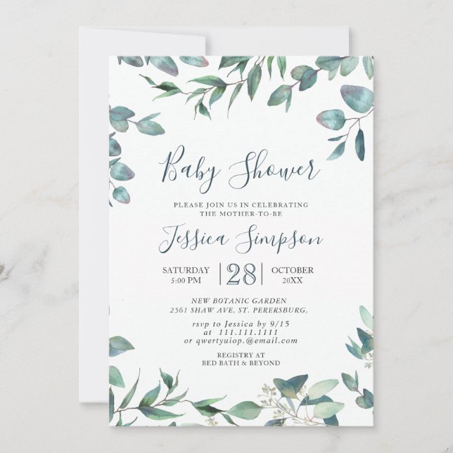 Watercolor Eucalyptus Greenery NEUTRAL Baby Shower Invitation (Front)