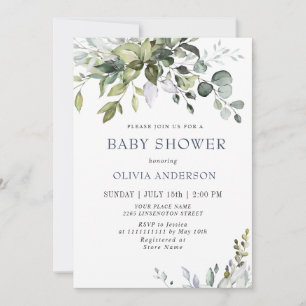 Watercolor Eucalyptus Greenery NEUTRAL Baby Shower Invitation