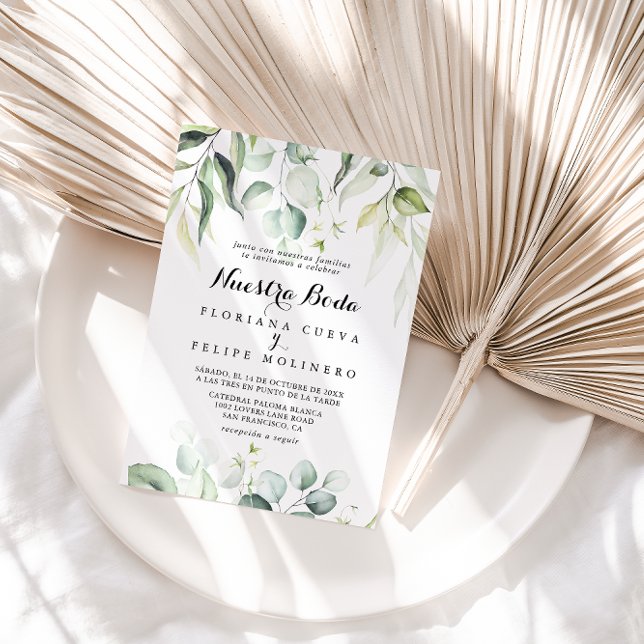 Watercolor Eucalyptus Greenery Nuestra Boda  Invitation (Creator Uploaded)