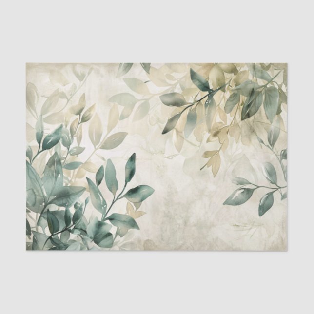 Watercolor Eucalyptus Greenery on Cream Decoupage Tissue Paper (Front)
