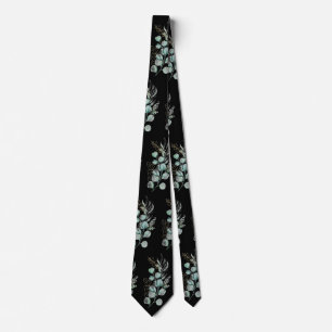 Watercolor Eucalyptus Greenery Pattern Black Tie