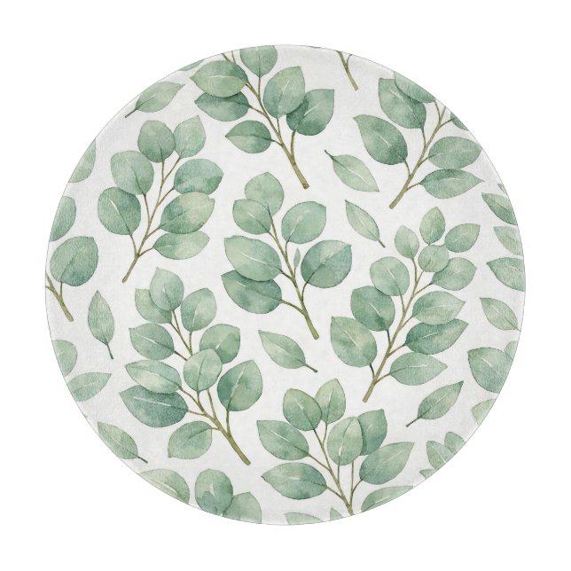 Watercolor Eucalyptus Greenery Pattern Cutting Board (Front)