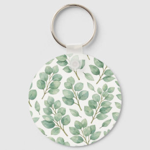 Watercolor Eucalyptus Greenery Pattern Key Ring