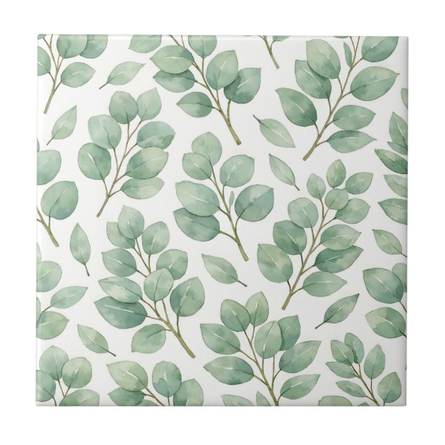 Watercolor Eucalyptus Greenery Pattern Tile (Front)