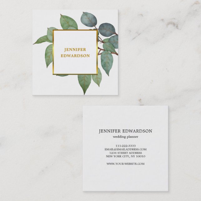 Watercolor eucalyptus greenery professional square business card (Front/Back)