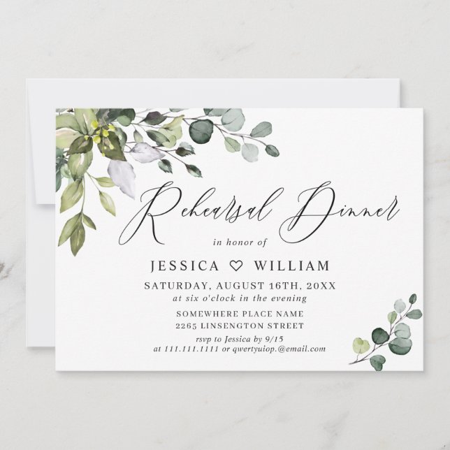 Watercolor Eucalyptus Greenery Rehearsal Dinner Invitation (Front)